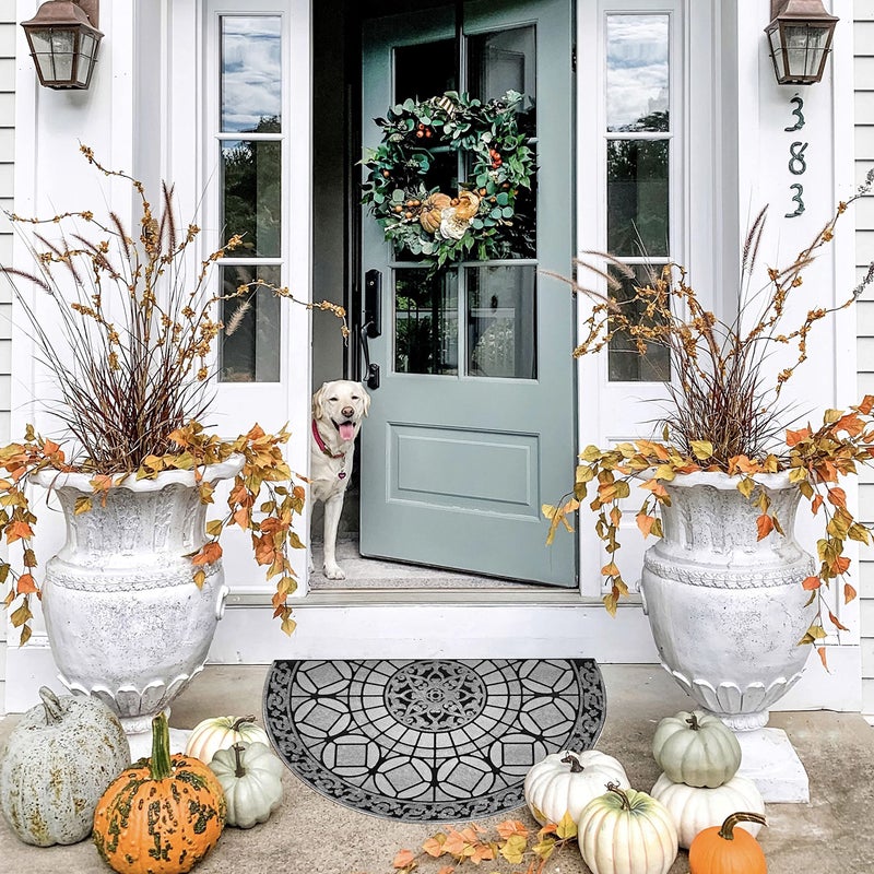 Eanpet Sassafras Half Round Door Mat - Decorative Welcome Rug for Front Outdoor Entrance - 2 x 3 Grey Light Navy Nonslip Rubber Dirt Trapper - Image 5